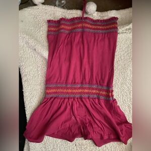 Pink, blue & green tube top romper with tie string